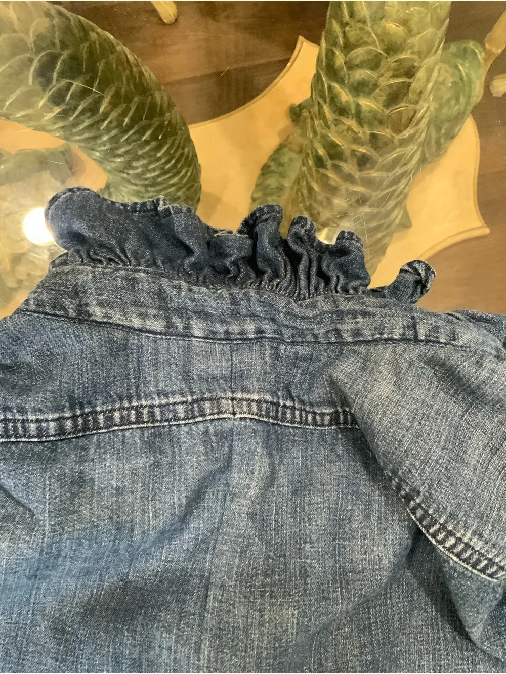 KMJ Girls' Ruffled Collar Denim Jacket in Medium Blue